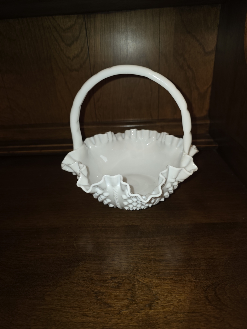 Fenton White Milk Glass Ruffled Basket